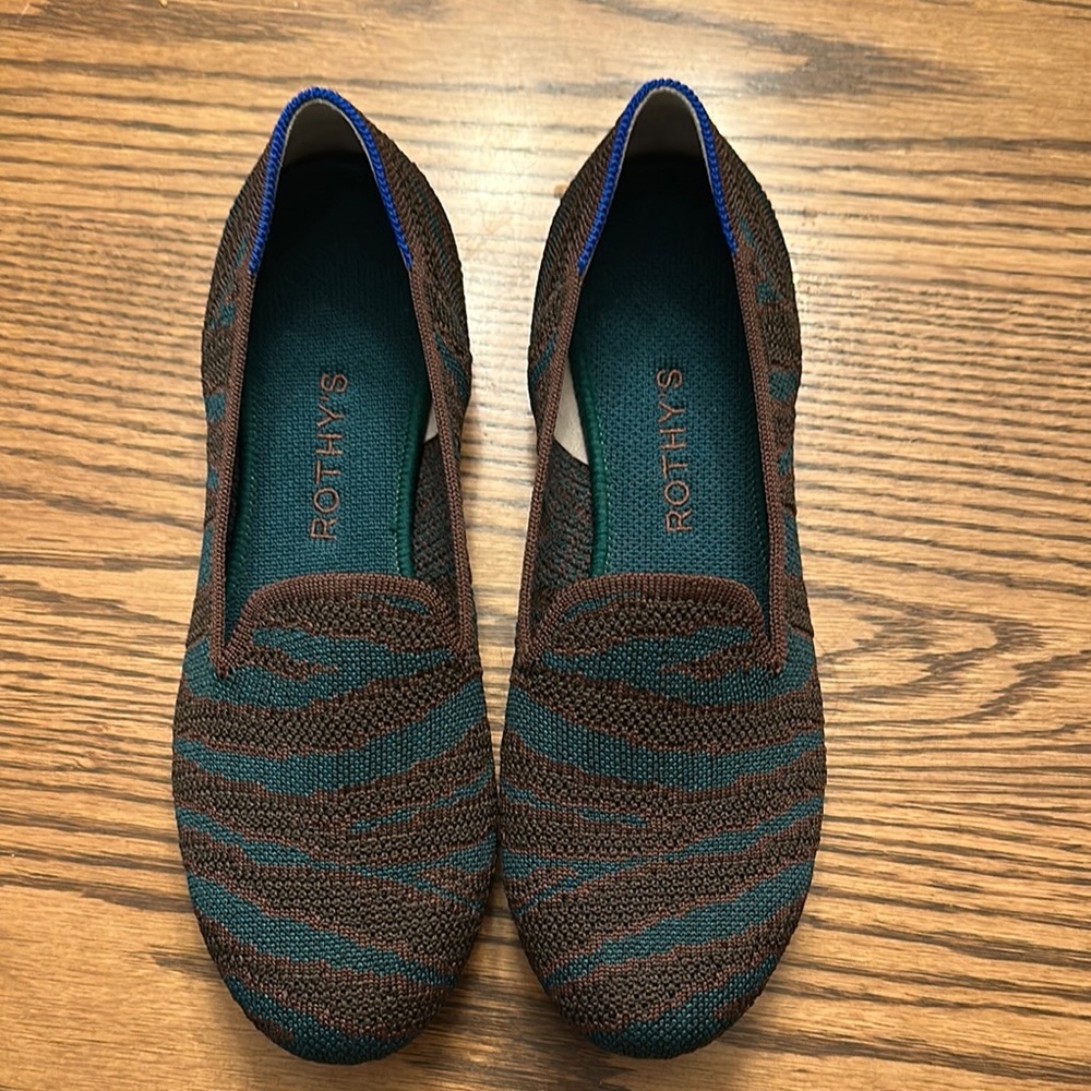 Rothy's Women's Juniper Zebra Brown and Green Loafers 7.5